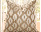 Designer Taupe Beige Ikat Pillow - 20 x 20 Tan Ikat Diamond Geometric Pillow Cover -  Modern Neutral Pillow - Throw Pillow