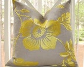Yellow Gray Pillow - Citrine Yellow Grey Floral Geometric Pillow Cover - Modern Flower Yellow Grey Throw Pillow