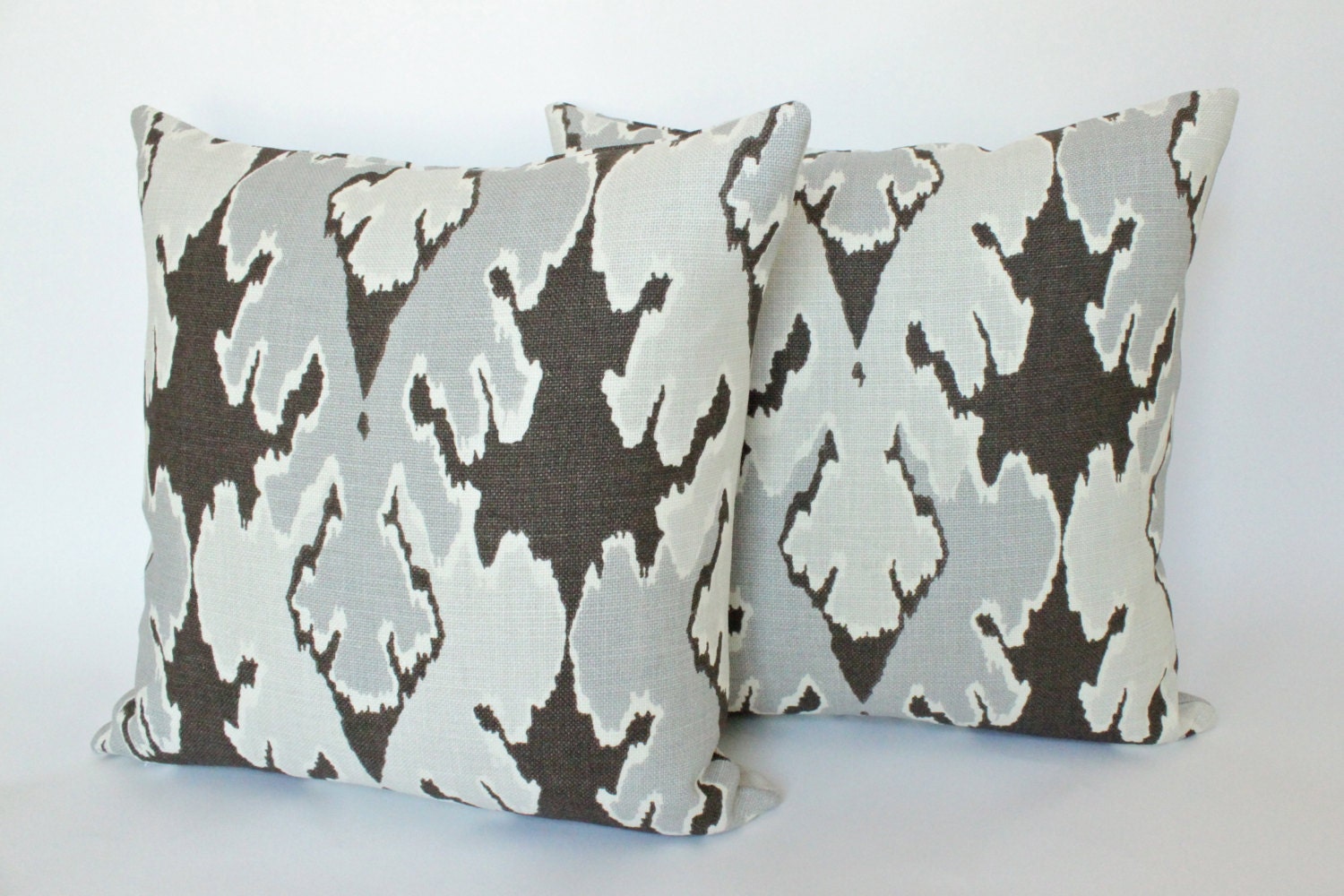 Gray Ikat Pillow Covers (2) in Bengal Bazaar Fabric on Both Sides