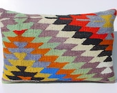 MODERN Bohemian Home Decor,Handwoven Turkish Kilim Lumbar Pillow Cover 20" X 14",Decorative Kilim Pillow,Lumbar Kilim Pillow,Throw Pillow