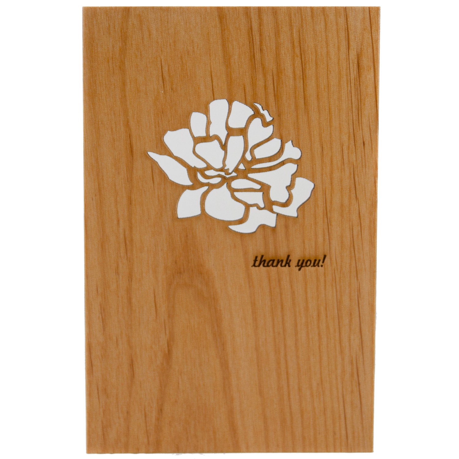 Thank You Card, Peony, Wood Card