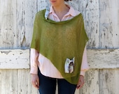 Litte Miss Mossy Olive Green Poncho upcycled wrap wedding prom summer hippie boho urban shawl
