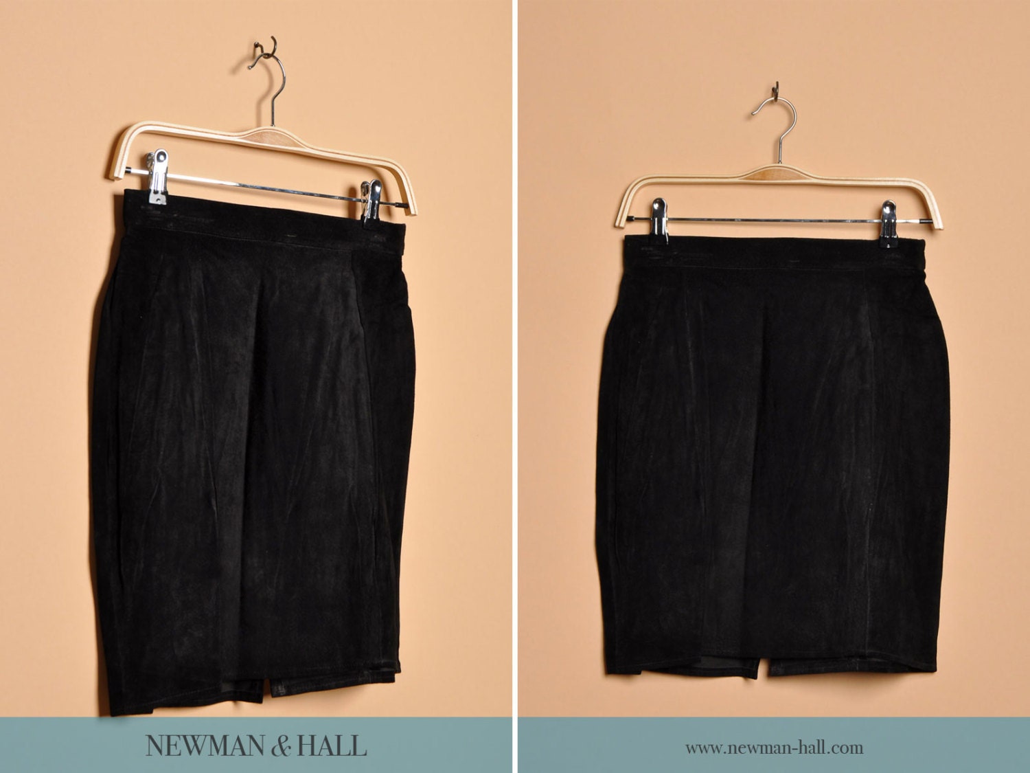 Vintage 1990s Black Suede Pencil Skirt with High Waisted Fit