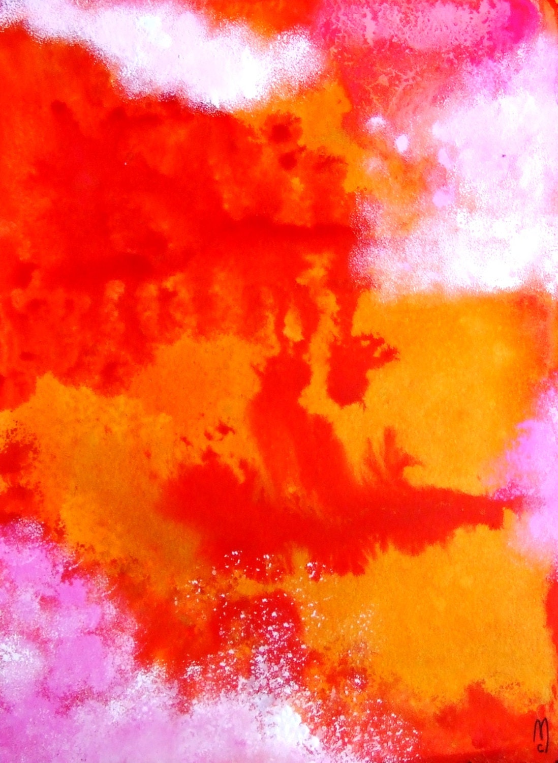 Abstract Art Original Painting Landscape Contemporary Art Sky Clouds Wall Art Home Decor Orange Pink White Abstract Painting Drawing Art
