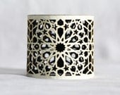 Geometric Laser cut Black & White Faux Leather Cuff (Moroccan Zillij inspired)
