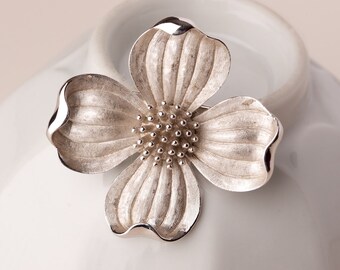 Vintage Trifari Dogwood Flower Silver Tone Brooch