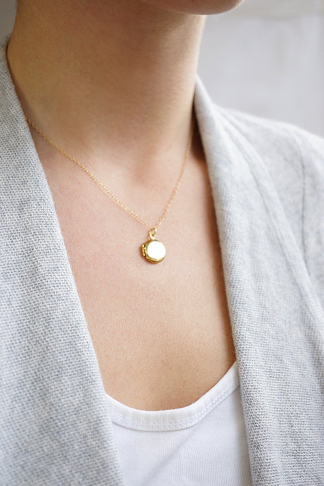 14k Gold Filled Locket - Round gold filled locket on delicate chain