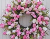 Tulip Spring Wreath - Pink & White