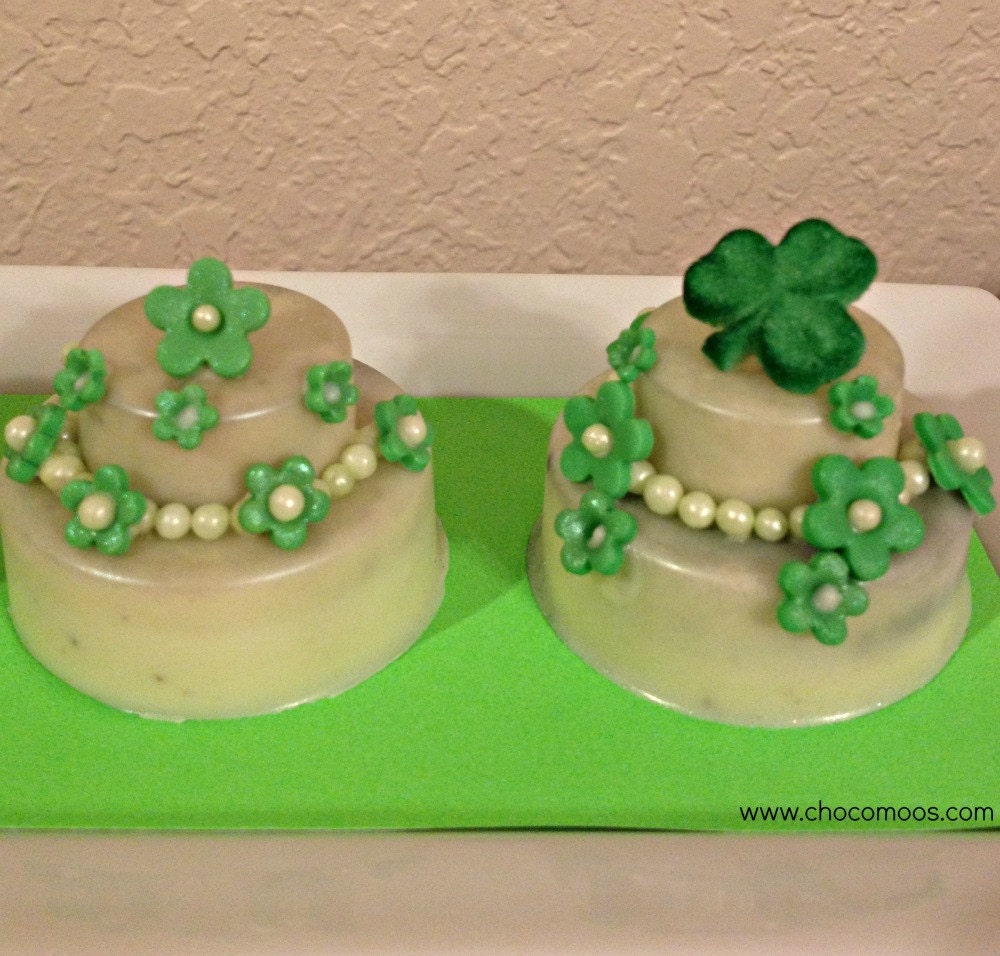 White Chocolate 2 tier MINI COOKIE CAKES for any holiday, event, or occasion. St Patty's Green