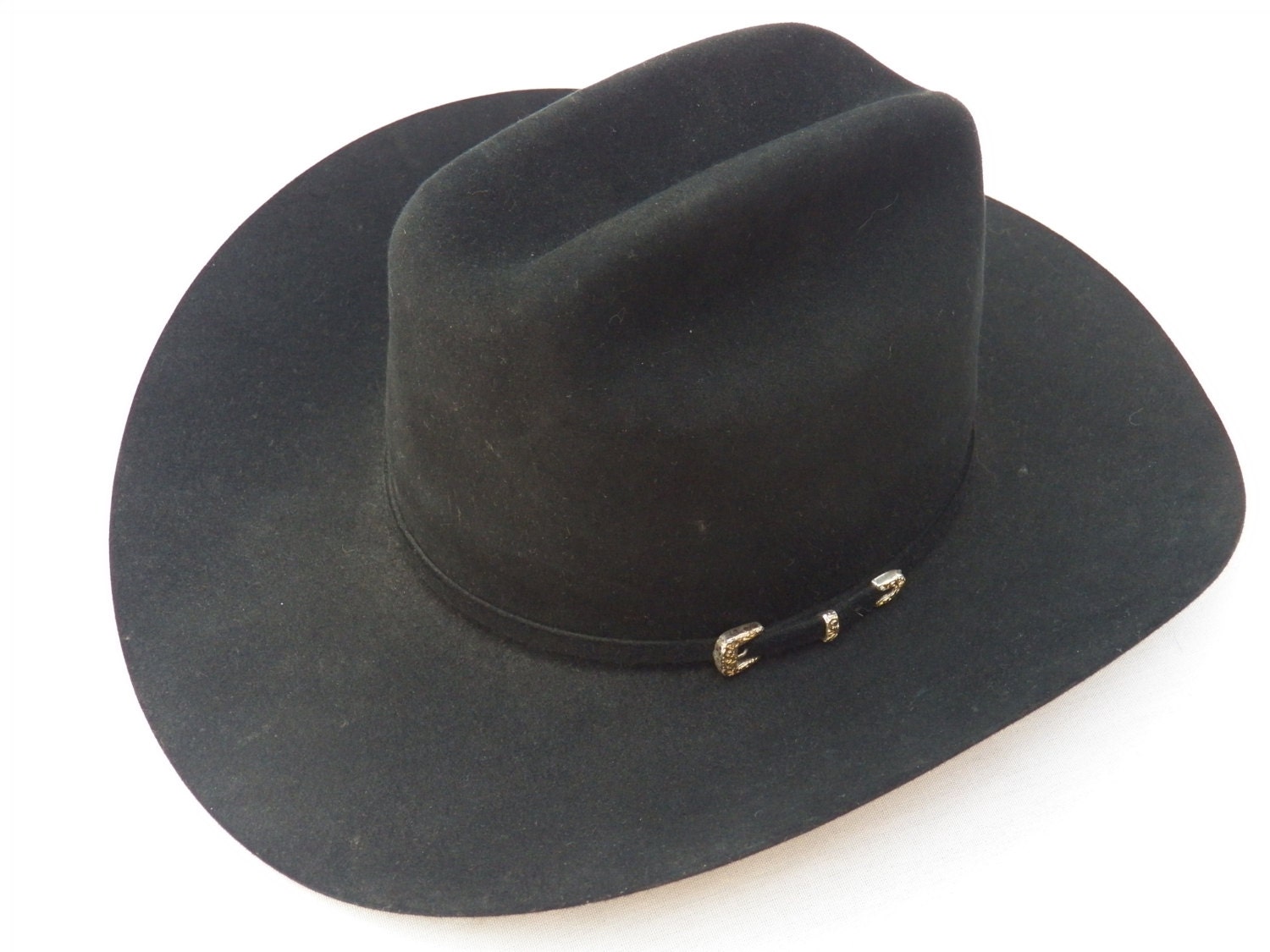 Fathers Day SALE - Stetson American Buffalo Black 4X Felt Cowboy Hat - Silver Buckle - 4x Beaver Rancher Cattleman - 6 7/8 Mens Unisex