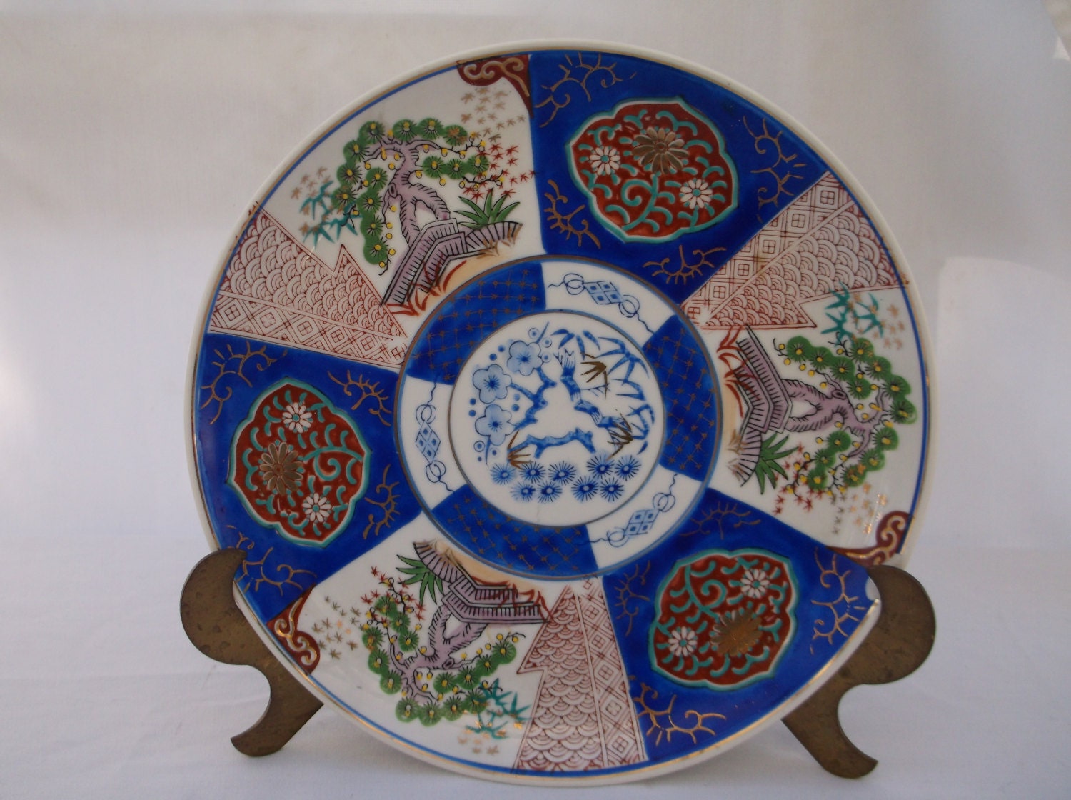 Imari Japanese Charger- Signed Porcelain Plate-Collectible Polychrome Gilded Ceramic Home Decor Wall Hanging