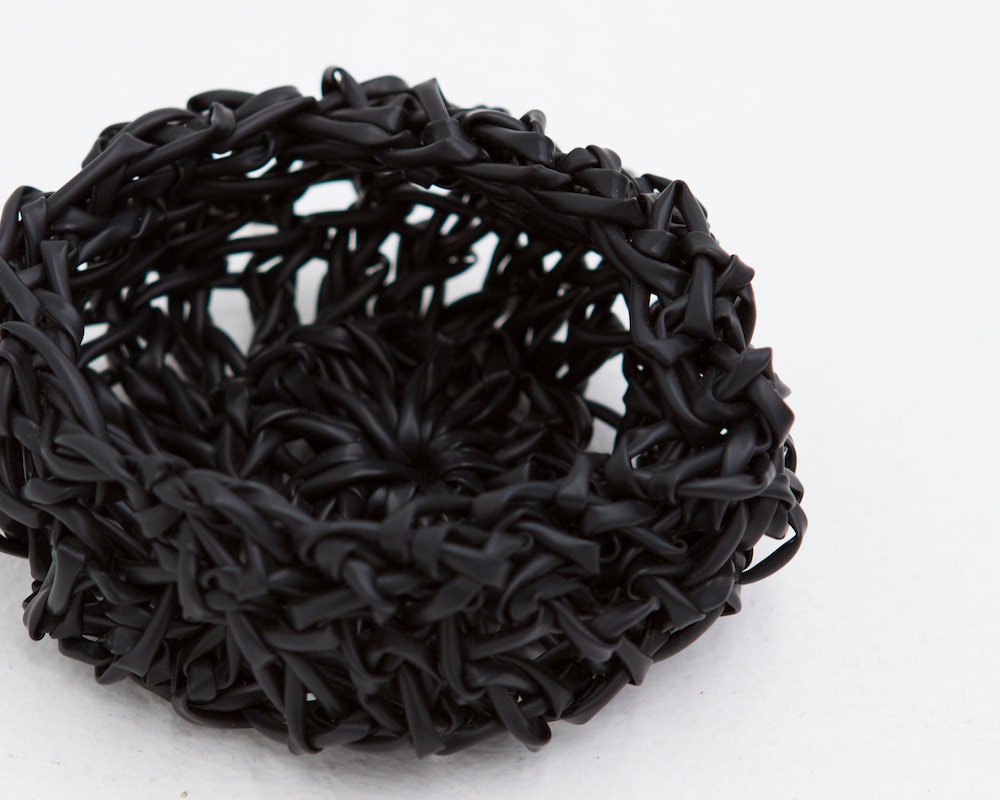 Black crocheted PVC basket - a modern take on a vintage classic