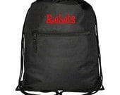 Drawstring Backpack Cinch Sack Bookbag Soccer Camp Bag Gym Boys Girls Black Monogrammed Personalized Tote