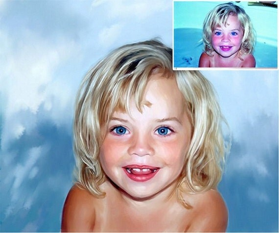 11x14 Custom Kids Portrait Hand Painted Children Art Oil Painting New Born Birthday Gift