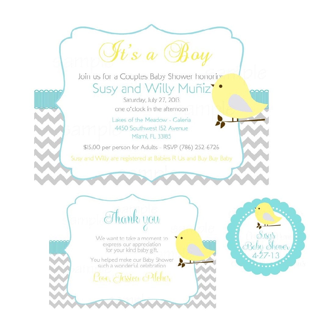 Its a Boy Birdie Baby Shower Printable Invitation, Thank you card & Gift Tags Il_170x135