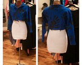 1980s Cropped Cotton Biker Jacket Printed Blazer Jacket with Black Handprint Pattern