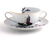 Alfred Hitchcock Cereal Bowl Soup Mug Porcelain Altered The Birds English England Recycled Redesigned Horror Movie Film Director  White