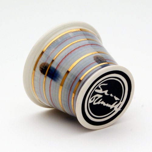 Porcelain Cocktail Cup, Pale Blue with Black Dots and Gold Rings