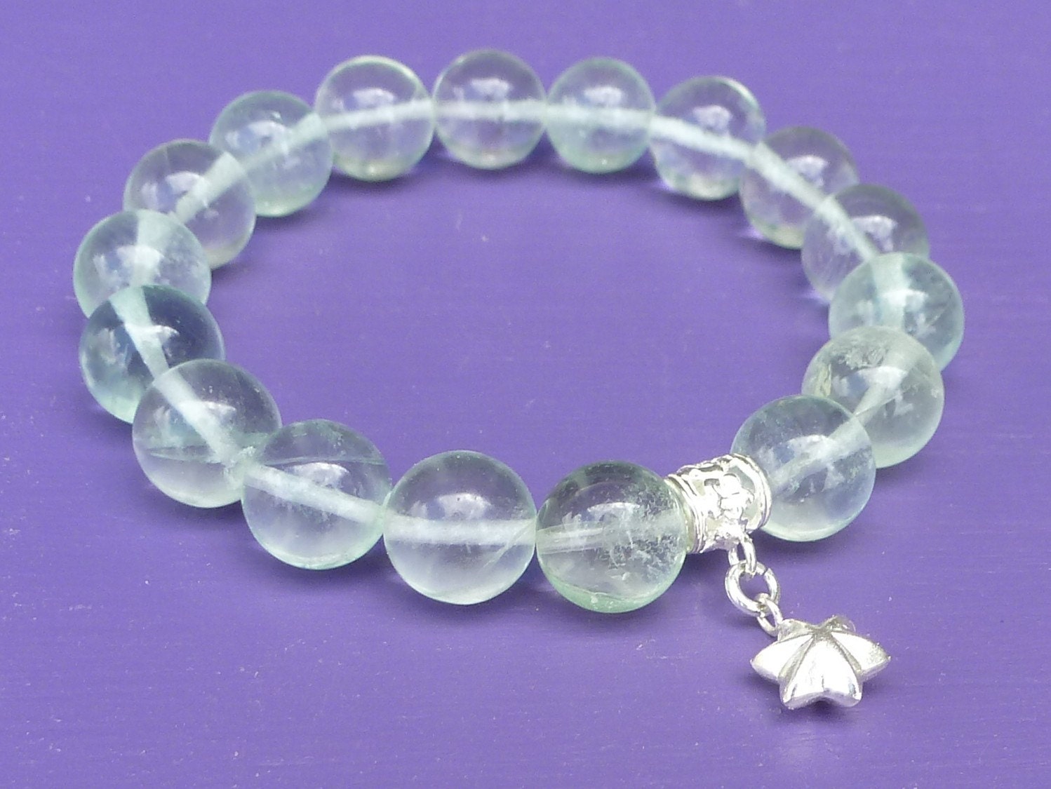 Green Fluorite Bracelet for Spiritual Healing with Sterling Silver Star Charm, Heart Chakra, Reiki Charged, Free Shipping
