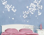 flower wall decals vinyl floral wall sticker branch nursery wall decals children- 2parts of branch with white cherry blossom Z119