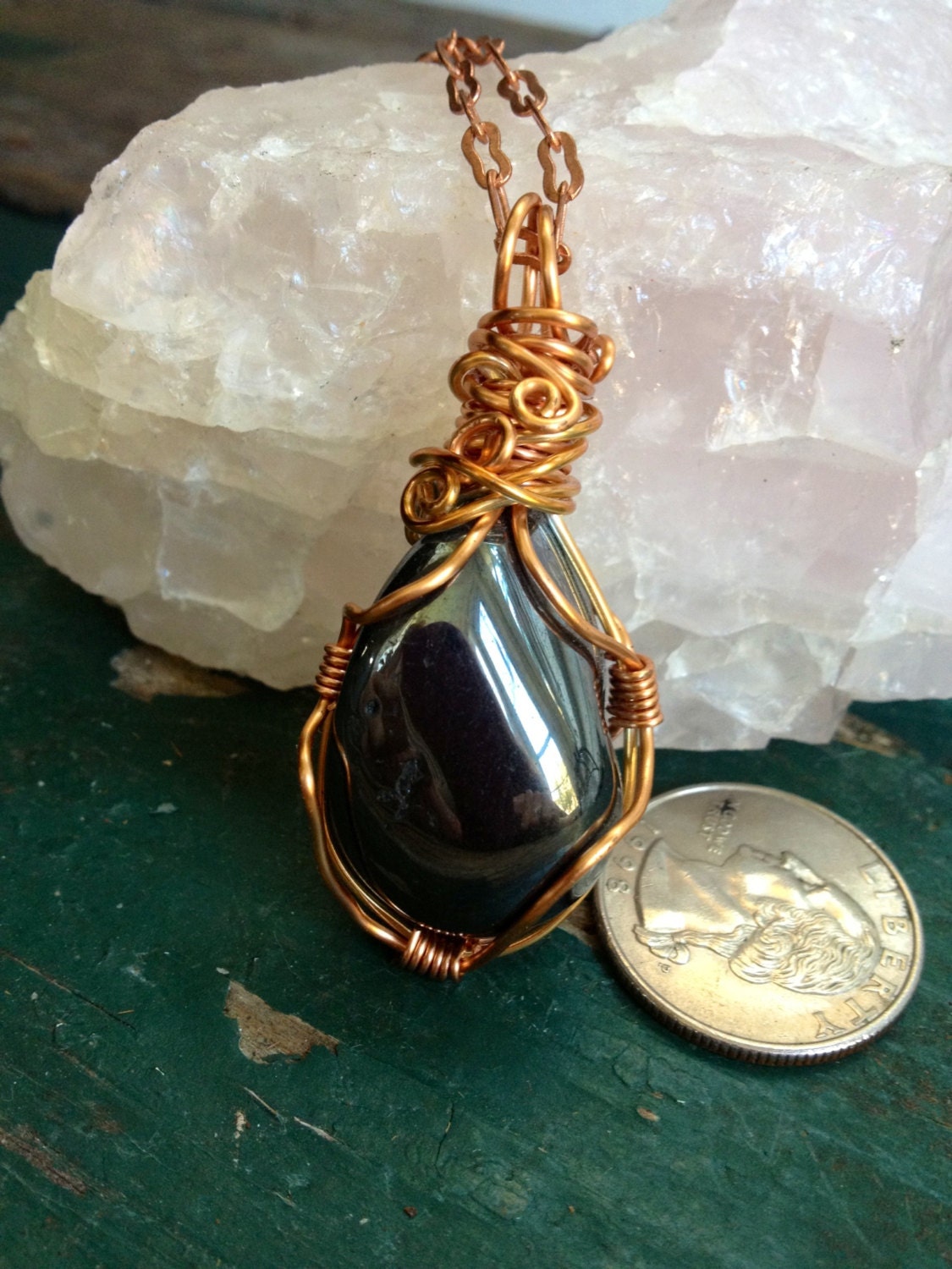 Hematite Healing Stone Wire Wrapped  Grounding Copper Wire Wrapped Necklace