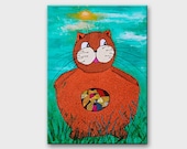 Funny orange cat original painting greeting card / Nursery decor / Home decor wall art / Cute kitty original art