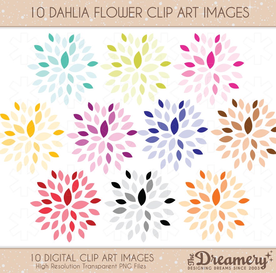 10 Dahlia Flower Clip Art Images - INSTANT DOWNLOAD - PNG - Invitations, Party, Baby Shower, Birthday, Scrapbooking