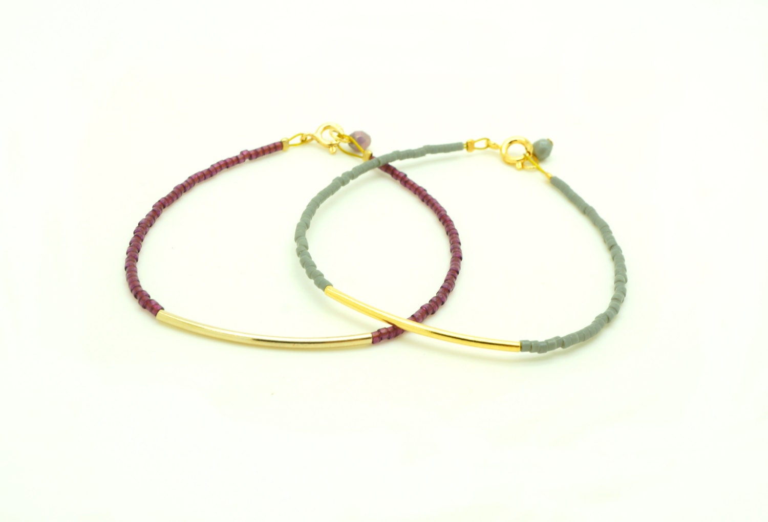 Burgundy or Grey Gold Bar Bracelet - Fashion Beaded Bracelet - Friendship Bracelet - Bangle Bracelet