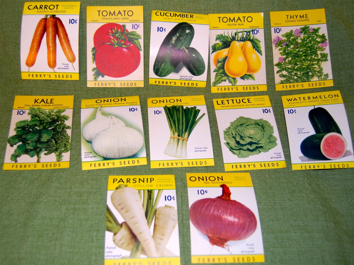 Set of 12 Vintage Seed Pack Labels with Super Graphics