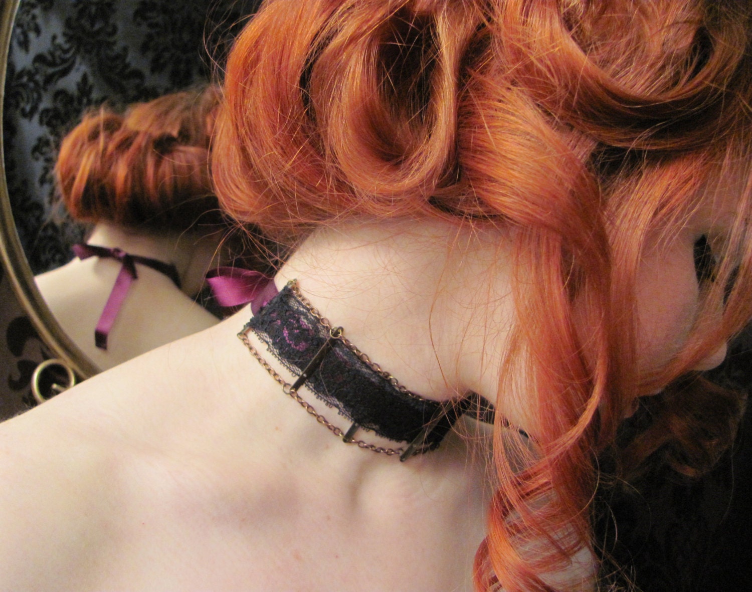Chain and Black Lace Steampunk Choker -  'The Zeppelin Ladder'