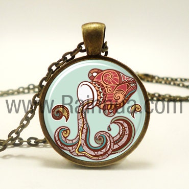 Zodiac Aquarius Necklace, Aquarius Art Pendant Charm With Necklace Chain, Bronze (0310B1IN)