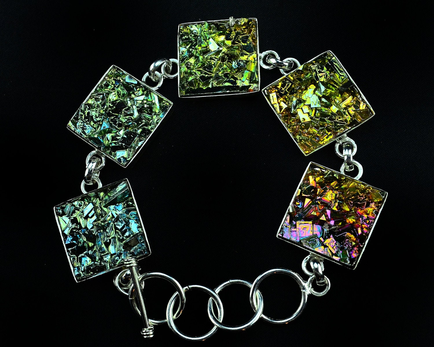 5 Steps to the Water, Bismuth Metal Crystal Bracelet, Colorful, Iridescent, Beautiful Unique Metal Jewelry and Cedar Box