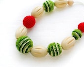 Nursing Necklace Red green teething necklace - accessory sling - breastfeeding babywearing  - development toys motor skills