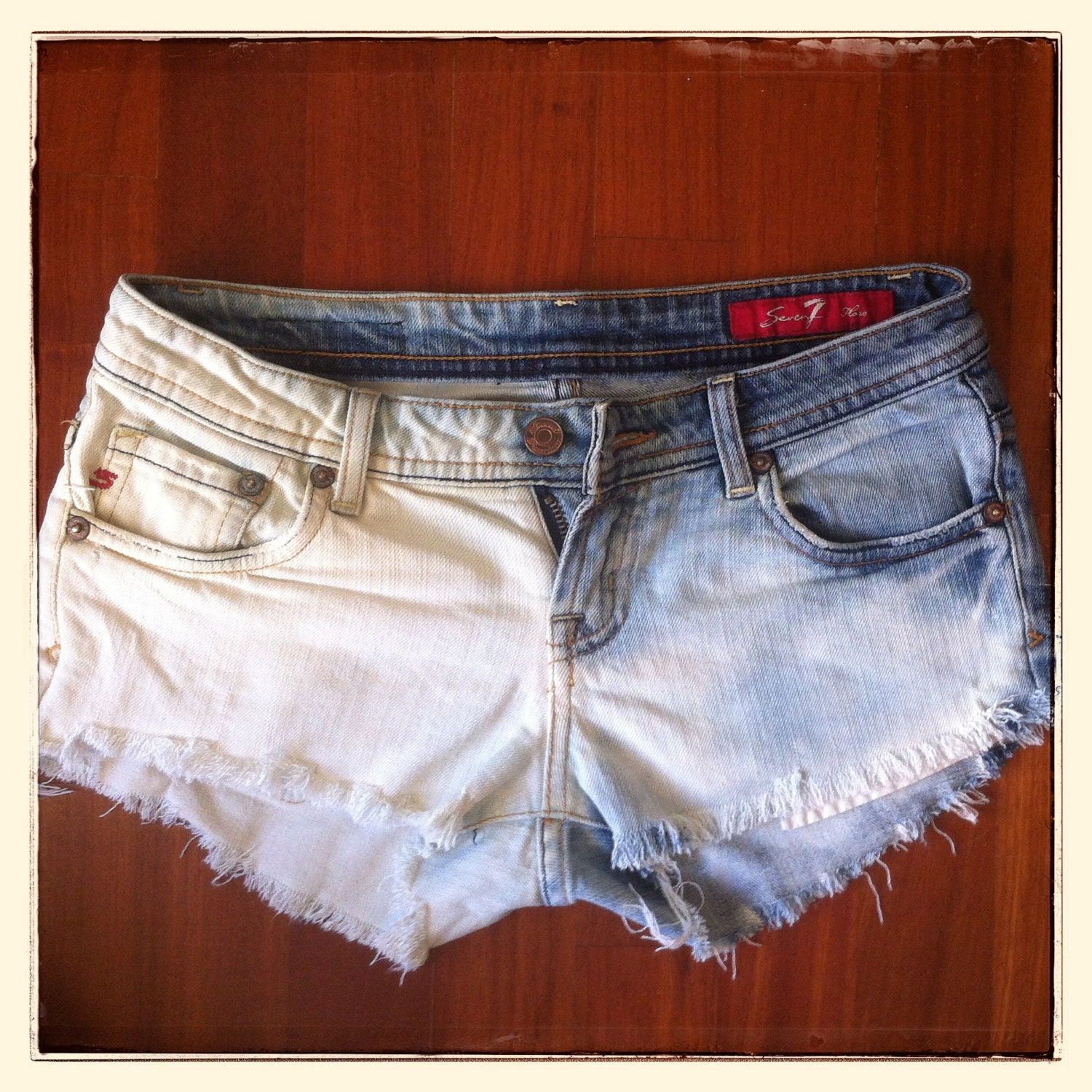 ombre acid washed denim shorts