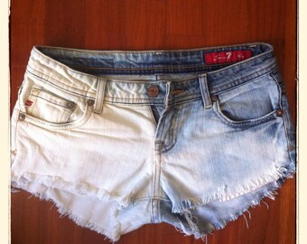 ombre acid washed denim shorts