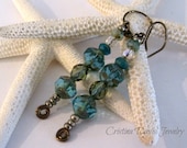 Beaded dangle earrings, Czech glass turquoise aqua, mother's day, gifts for her