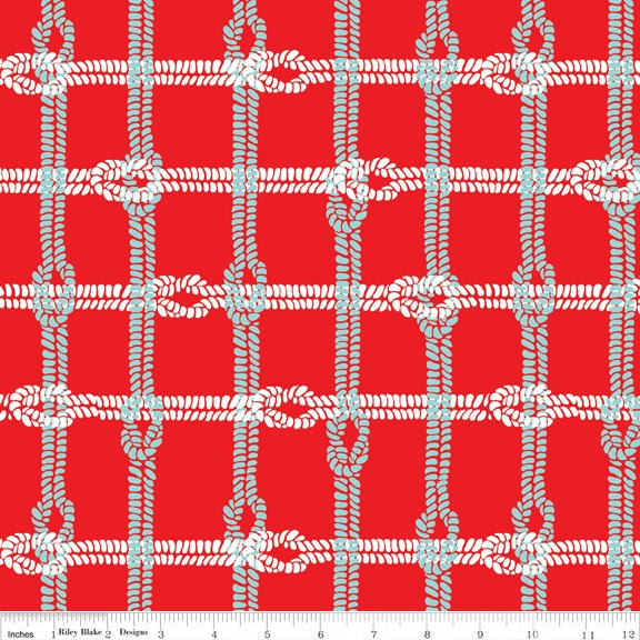 1/2 yard Maritime Modern- Knotty Plaid - Red Aqua - Riley Blake Designs -  Marin Sutton - Rope - Pattern C3294