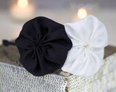 Adult Headband - Rosette Headband, Black and Ivory Shantung Silk Rosette Headband For Women and Girls