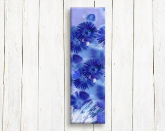 Blue flowers, long framed art,  20x6, 50/15 cm, free shipping