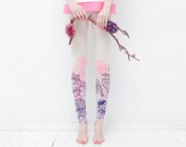 Dayspring- beige leggings with pink, malve, blue color print