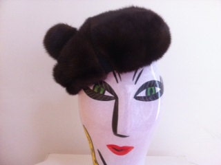 Vintage mink beret hat 50's bombshell haute couture hipster wedding boho rustic wedding steampunk vintage divas woodland fairies
