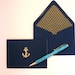 Navy Blue Nautical Anchor Stationery with Gold Embossed Anchor and Hand Lined Envelope