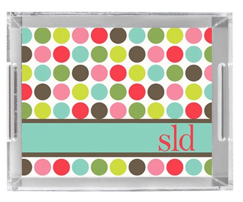 Monogrammed Lucite Tray - Personalized Acrylic Tray - Serving - Office - Vanity - Preppy - HOT DOTS