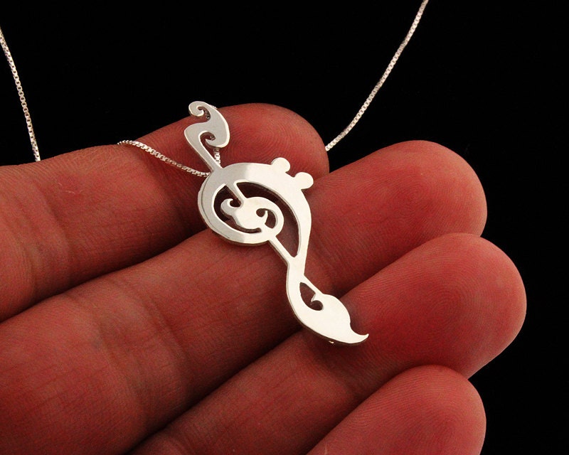 G clef bass clef  Necklace silver music note Treble clef Pendant charm necklace music note necklace with Sterling Silver Chain - heart clef