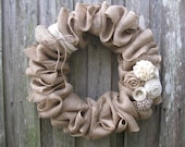Winter White Rosettes & Burlap Wreath - 22"
