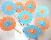 Elephant Cupcake Toppers-Qty12--Birthday-Baby Shower-Jungle Party
