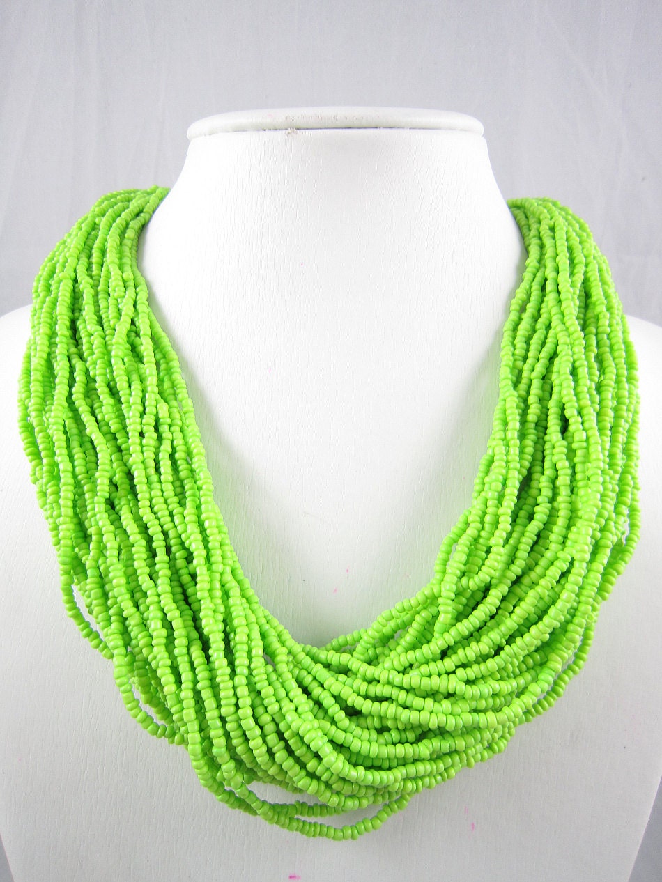 Light Green Necklace-2013 Statement Jewelry Necklace Beaded Necklace Seed Beadwork Necklace Bid Necklace 40Layers Bridesmaid Necklace-Gift