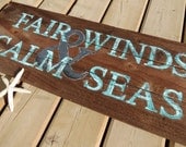 Handpainted Distressed Wood Sign - Weathered, Nautical, Ocean, Sailing, Seas, Beach, Brown & Turquoise, Wall Hanging, Home Decor