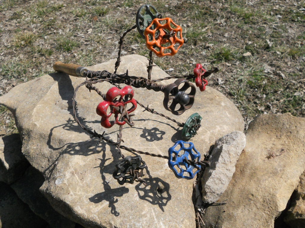 Faucet Flower Antique Barb Wire Metal Flower Sculpture Cactus Flower Yard Art Garden Art Found Objects FOREVER FLOWER