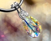 Swarovski AB Crystal Bridal Earrings, Wedding Jewellery, AB Clear Swaroski Crystal Earrings, Teardrop Crystal Earrings